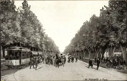 Ak Marseille Bouches du Rhône, Le Prado, Straßenbahn Nr. 745