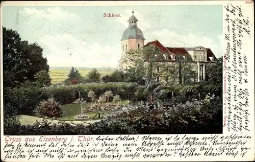 Ak Eisenberg in Thüringen, Blick zum Schloss, Garten