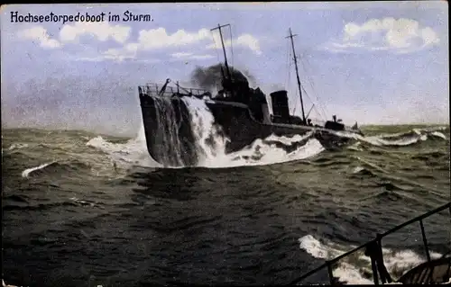 Ak Deutsches Kriegsschiff, Hochseetorpedoboot im Sturm