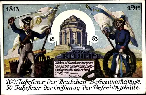 Künstler Ak Kelheim an der Donau Niederbayern, Befreiungshalle, 100 Jahrfeier der Befreiungskämpfe