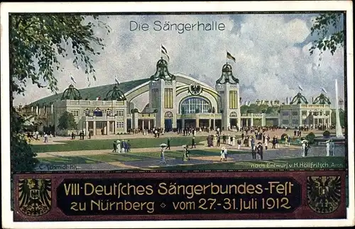 Ganzsachen Ak Nürnberg in Mittelfranken Bayern, 8. Deutsches Sängerbundesfest 1912, Sängerhalle