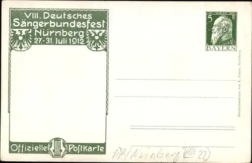 Ganzsachen Ak Nürnberg in Mittelfranken Bayern, 8. Deutsches Sängerbundesfest 1912, Sängerhalle