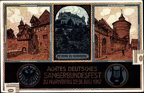 Ganzsachen Künstler Ak Nürnberg in Mittelfranken, 8. Dt. Sängerbundesfest 1912, Burg