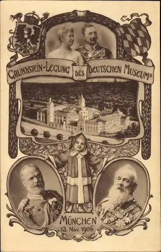 Passepartout Ak München Bayern, Kaiser Wilhelm II., Kaiserin, Grundsteinlegung Deutsches Museum