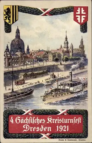 Künstler Ak Dresden, 4. Sächsisches Kreisturnfest 1921, Dampfer Sachsen