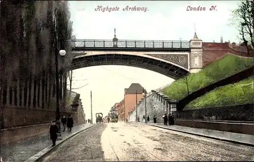 Ak Highgate Archway London England, Straßenpartie