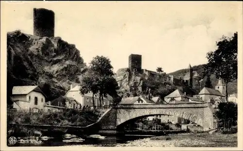 Ak Esch sur Sure Esch an der Sauer Luxemburg, Les Ruines, Häuser, Brücke