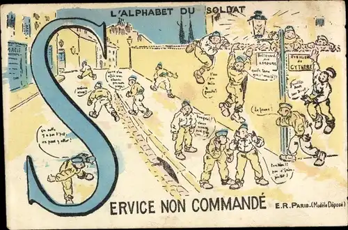 Buchstaben Ak S, Alphabet du Soldat, Service non Commande, französische Soldaten