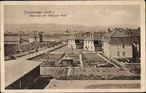 Ak Ohrdruf in Thüringen, Truppenlager, Blick nach Thüringer Wald