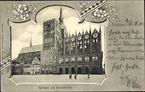 Passepartout Ak Stralsund in Vorpommern, Rathaus und Nicolaikirche