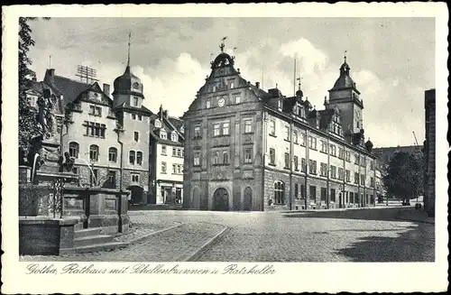 Ak Gotha in Thüringen, Rathaus mit Schellenbrunnen und Ratskeller