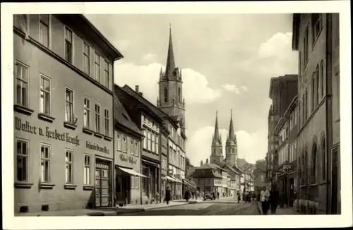 Ak Mühlhausen in Thüringen, Wanfrieder Straße, Geschäfte, Kirchturm