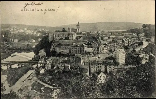 Ak Weilburg an der Lahn Hessen, Panorama, Brücke