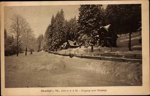 Ak Oberhof im Thüringer Wald, Eingang zum Silbertal, Winterlandschaft im Schnee