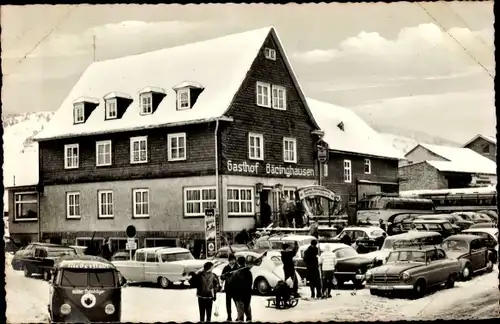 Ak Usseln Willingen im Upland Waldeck, Gasthof Bäringhausen, Außenansicht, Parkplatz, Winter