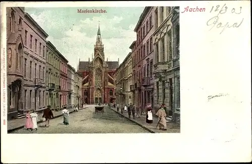 Ak Aachen in Nordrhein Westfalen, Marienkirche, Straßenpartie