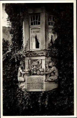 Ak Traben Trarbach an der Mosel, Hotel Clauss Feist, Turm mit orgineller Inschrift