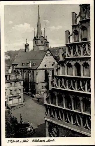 Ak Pößneck in Thüringen, Blick zum Markt, Brunnen, Kirche