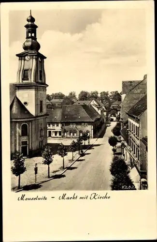 Ak Meuselwitz in Thüringen, Markt mit Kirche