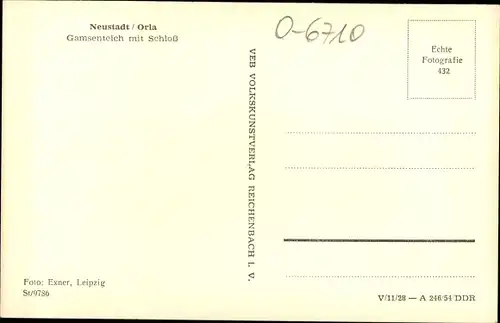 Ak Neustadt an der Orla, Gamsenteich mit Schloss