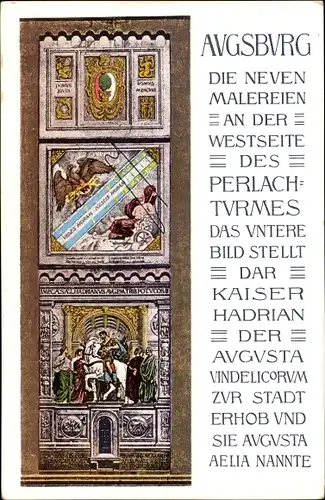 Ak Augsburg in Schwaben, Malereien an der Westseite des Perlach Turmes