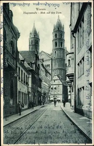 Ak Worms am Rhein, Hagenstraße, Dom
