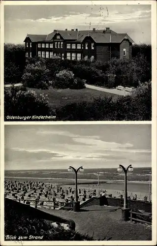 Ak Nordseebad Wangerooge in Ostfriesland, Oldenburger Kinderheim, Blick zum Strand, Strandkörbe