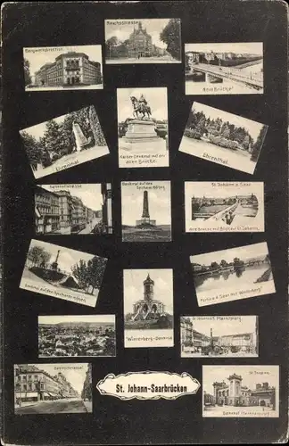 Ak St. Johann Saarbrücken im Saarland, Reichsstraße, Neue Brücke, Ehrental, Kaiser Denkmal