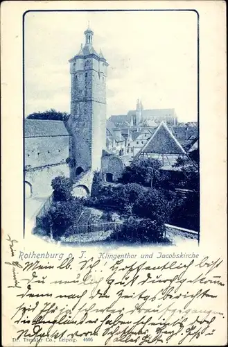 Ak Rothenburg ob der Tauber Mittelfranken, Klingentor und Jacobskirche