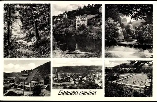 Ak Gemünd Schleiden in der Eifel, Waldweg, Freibad, Wehr, Panorama