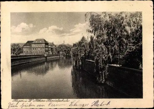 Ak Hagen in Westfalen, Höhere Handelsschule, Gewässer