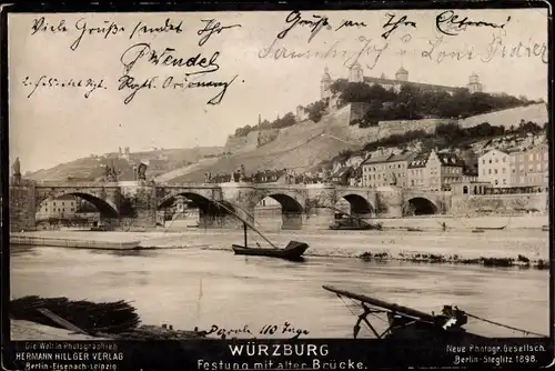 Ak Würzburg am Main Unterfranken, Festung mit Alter Brücke