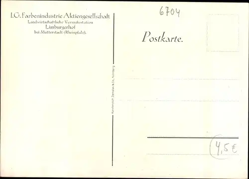 Ak Limburgerhof Rheinland Pfalz, IG Farbenindustrie AG, Bürogebäude,landwirtschaftl. Versuchsstation