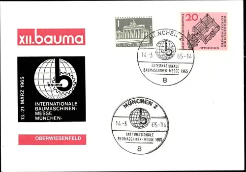 Ak Oberwiesenfeld München Bayern, XII. bauma, Internationale Baumaschinenmesse 1965