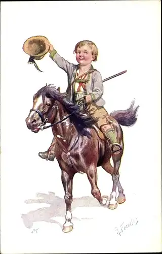 Künstler Ak Feiertag, K., Junge zu Pferde