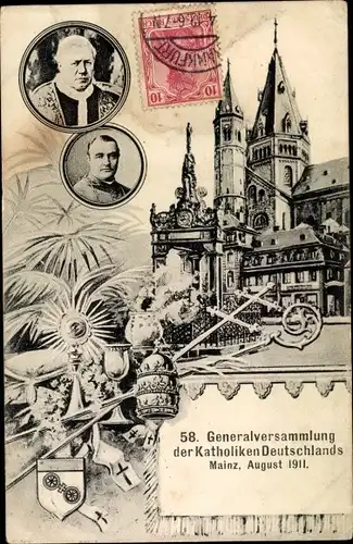 Ak Mainz am Rhein, 58. Generalversammlung der Katholiken Deutschlands 1911