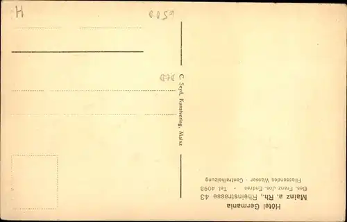 Ak Mainz am Rhein, Hotel Germania, Rheinstraße 43, Bes. Franz Jos. Endres