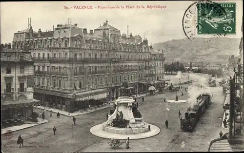 Ak Valence Drôme, Panorama de la Place de la Republique