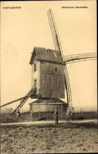 Ak Saint Quentin Aisne, Historische Windmühle