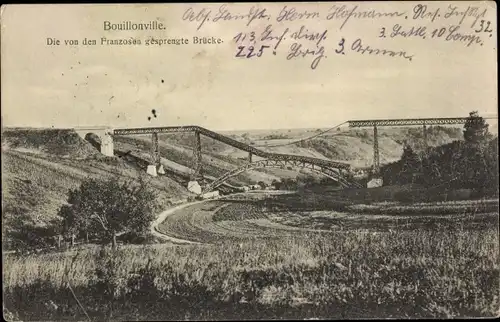 Ak Bouillonville Meurthe et Moselle, Die von den Franzosen gesprengte Brücke