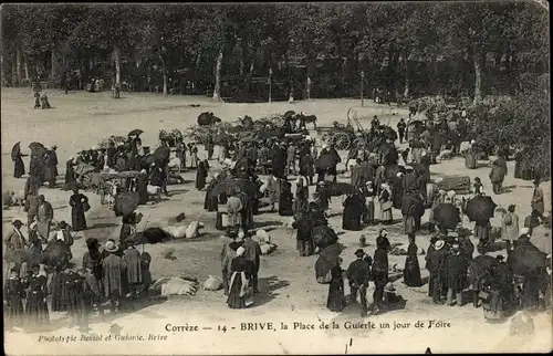 Ak Brive la Gaillarde Corrèze, La Place de la Guierle un jour de Foire