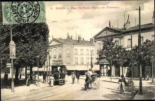 Ak Dijon Côte d'Or, Place St Pierre, Station des Tramways