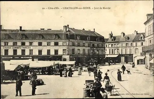 Ak Châtillon sur Seine Côte d’Or, Jour de Marché