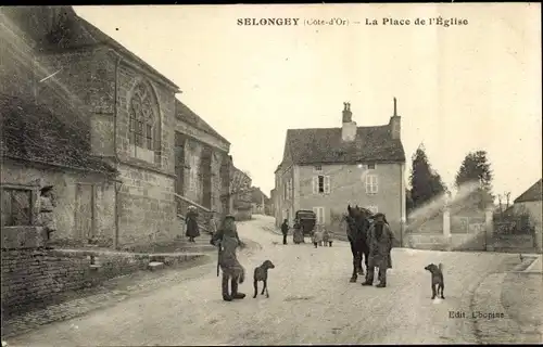 Ak Selongey Cote d'Or, La Place de l'Eglise