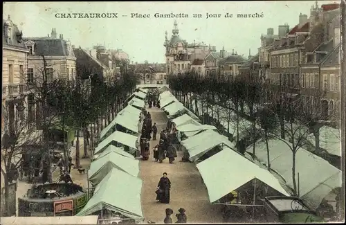 Ak Châteauroux Indre, Place Gambetta un jour de marché