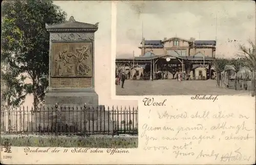 Ak Wesel am Niederrhein, Bahnhof, Denkmal