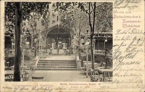Ak Berlin Wedding Gesundbrunnen, Ballschmieder's Kastanienwäldchen, Konzertgarten, Prachsäle