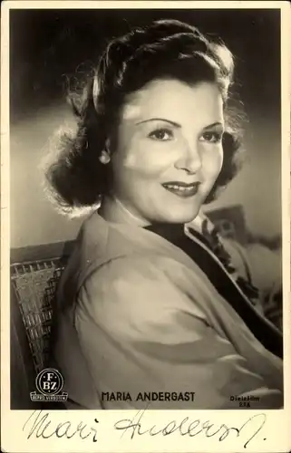 Ak Schauspielerin Maria Andergast, Portrait, Autogramm, FBZ Verlag
