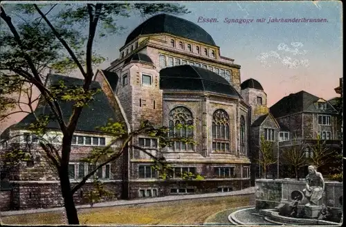 Ak Essen im Ruhrgebiet Nordrhein Westfalen, Synagoge mit Jahrhundertbrunnen