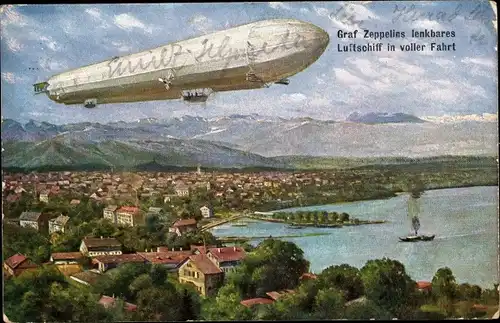 Ak Graf Zeppelins lenkbares Luftschiff in voller Fahrt, Panorama